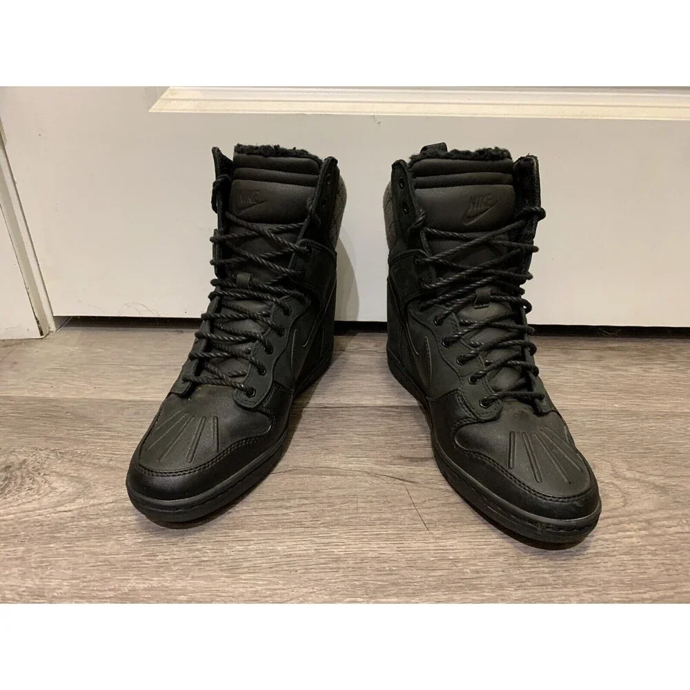 Nike Dunk Sky Hi Heel Gray Black Suede Wedge‎ Boot 616715-001 Women Size 8